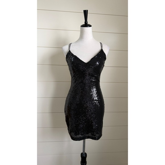 B Darlin Dresses & Skirts - B Darlin Black Sequin Mini Dress Crisscross Back Size M